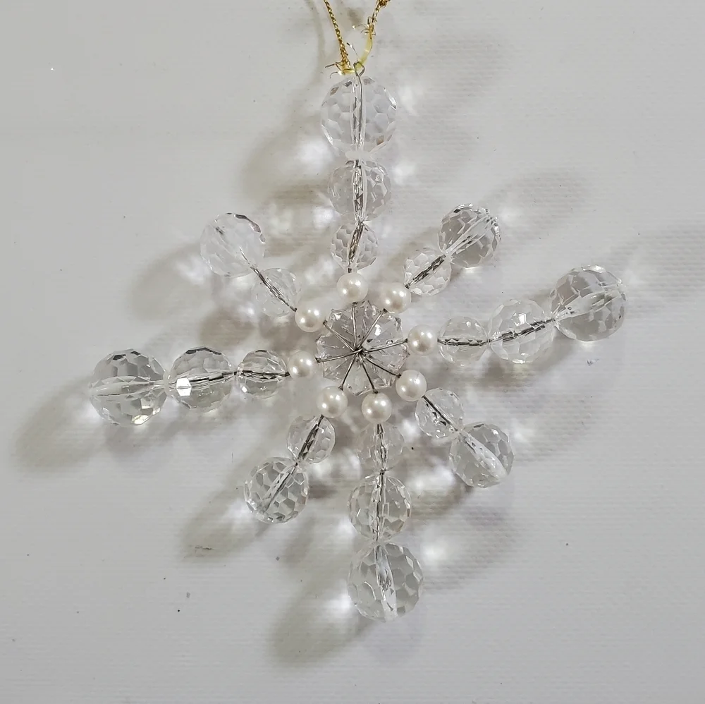 Christmas Ornaments Clear Snowflakes and White Blue Glitter Icicles Holiday